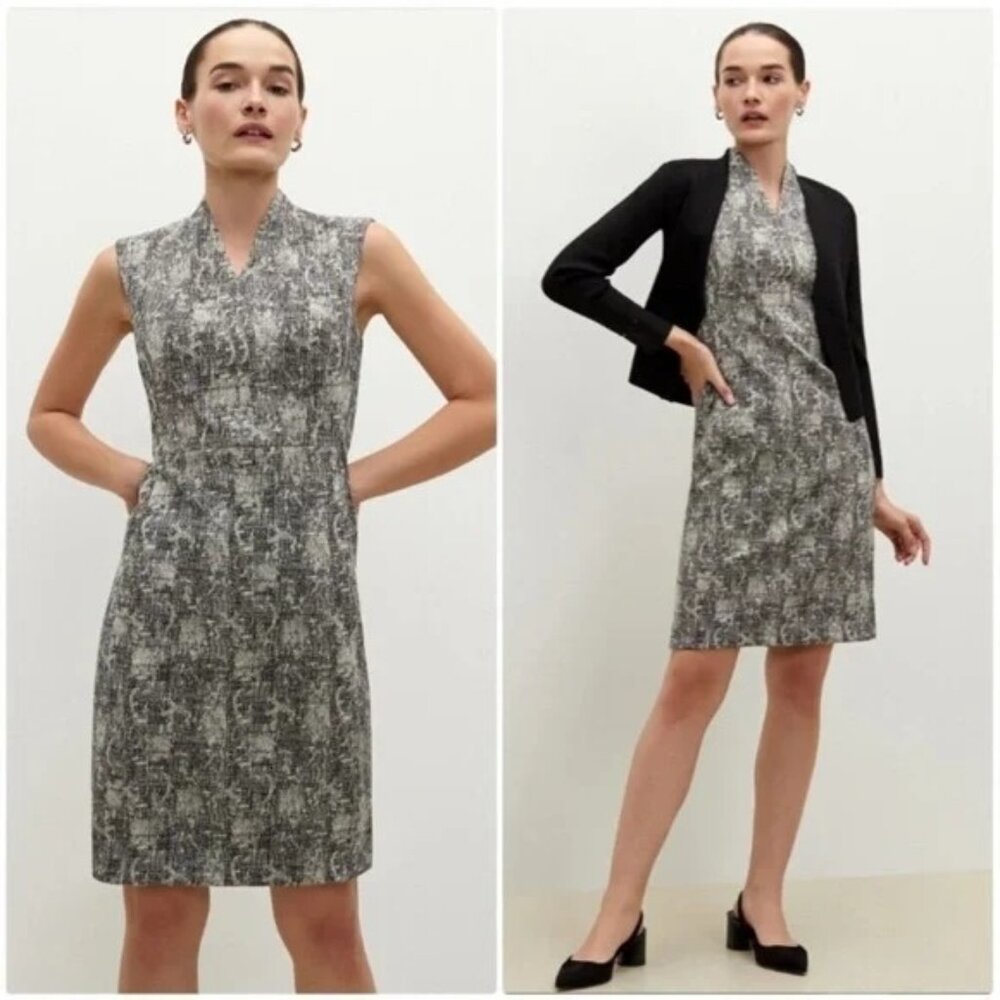 MM LaFleur The Aditi Dress Crackle Black White Sleeveless V-Neck 8